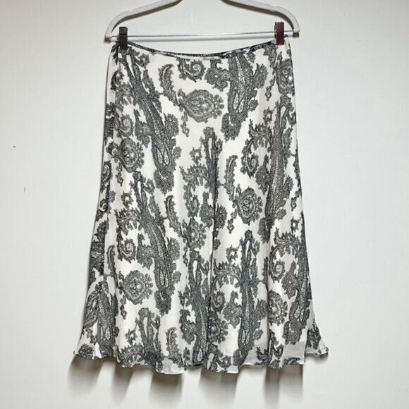 Pendleton Silk Paisley A line Skirt Dark Grey Ivory Sz 8 Petite - Picture 2 of 4
